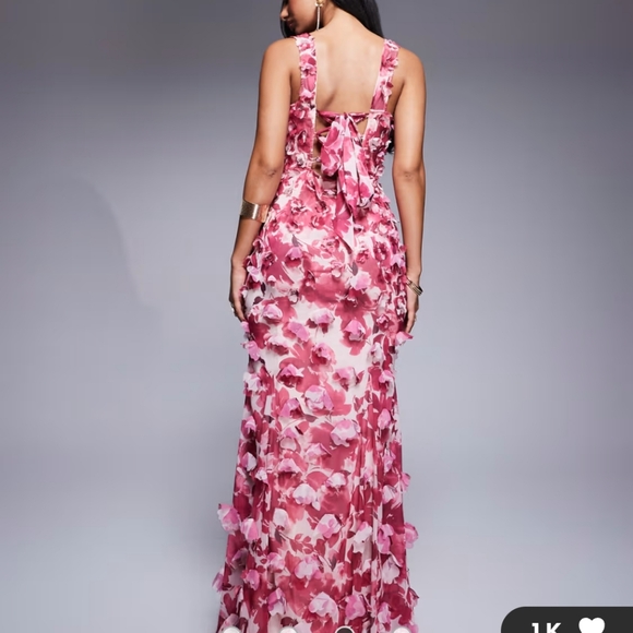 ASOS LUXE 3D floral ruffle maxi dress with tie back in floral print - Picture 3 of 3